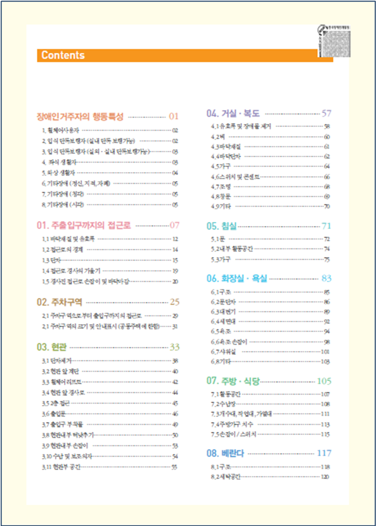2011년도 장애인 편의시설 설치 매뉴얼(BarrierFree 주거 매뉴얼)-한국장애인개발원 표지 02.png